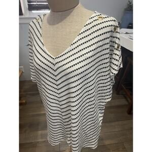 Bellini White Black Chevron Stripe Gold Grommet Shoulder Cap Sleeve Top XL